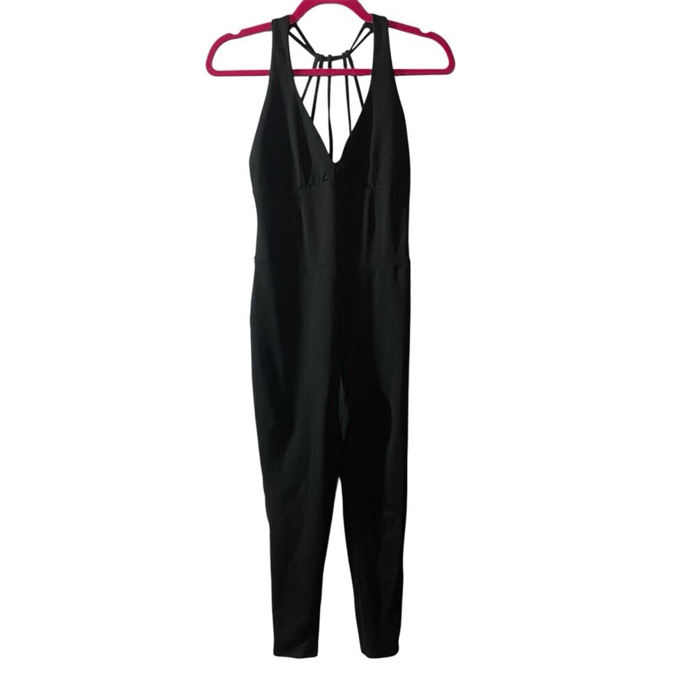 Free People Black Sleeveless Strappy-Back Jumpsuit Medium Athletic Activewear